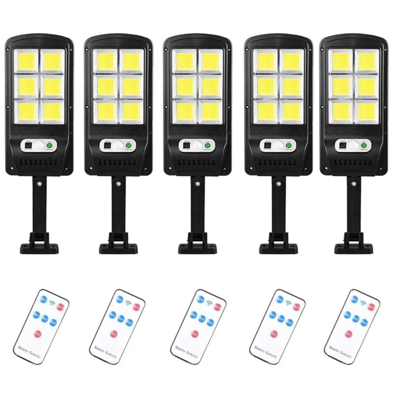 Set 5 x Lampa solara cu 6 celule, 120 LED COB si telecomanda