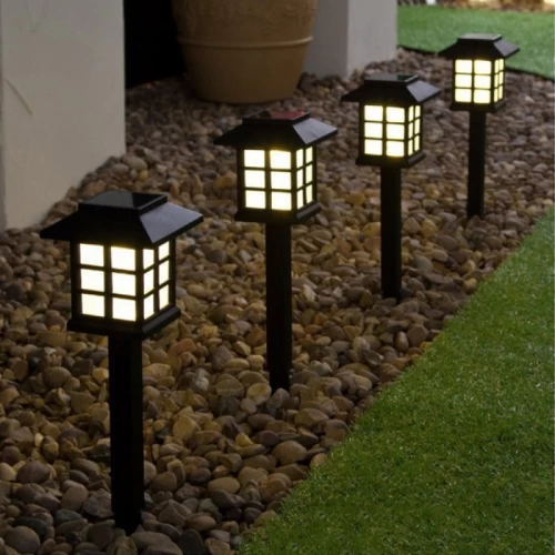 Set 4 x lampa solara felinar LED 40 cm, Alb cald