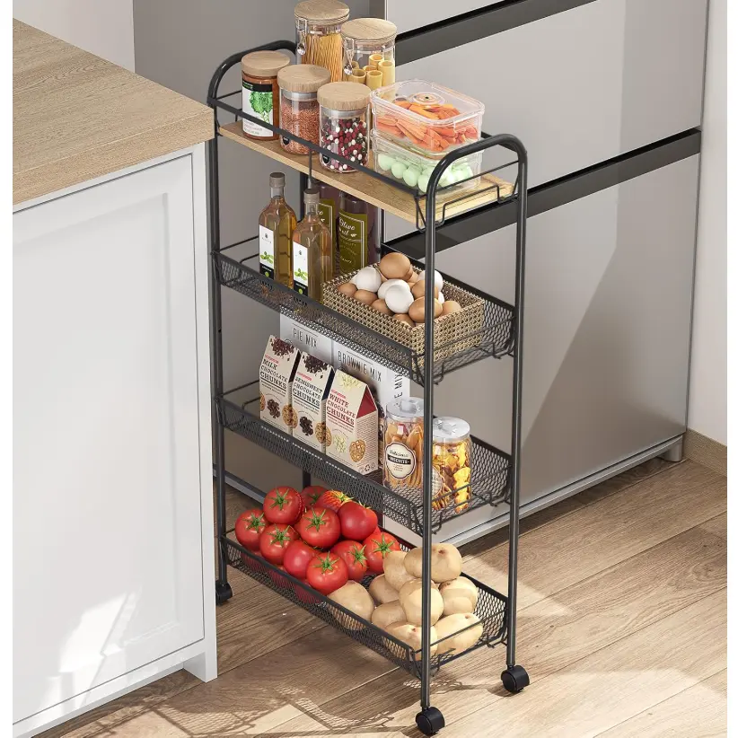 Etajera mobila cu 4 rafturi, 83 cm, Negru