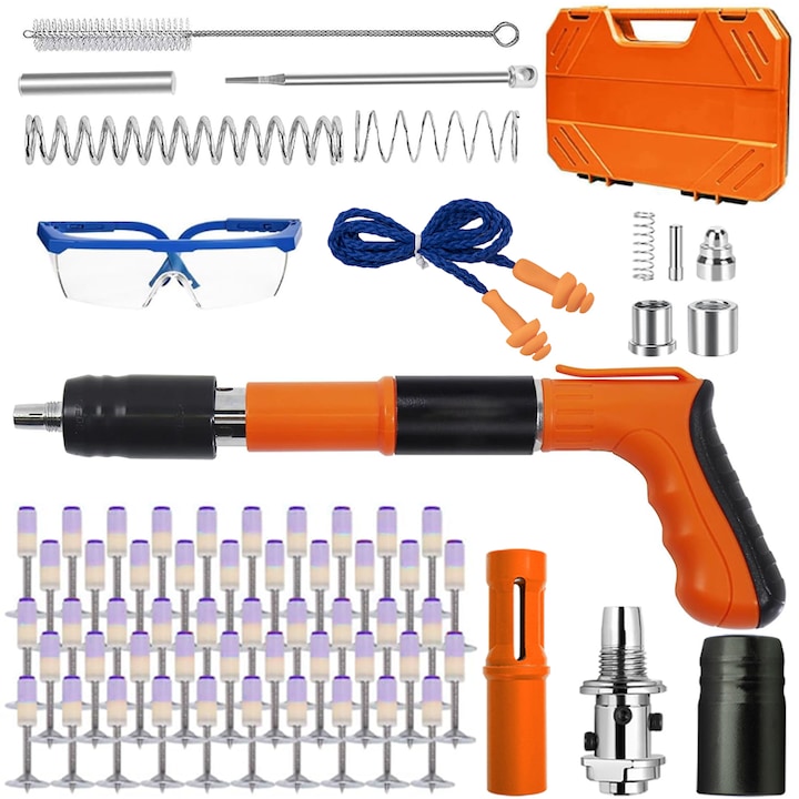 Pistol pentru nituri, 100 de cuie, pentru ziduri de beton si caramida