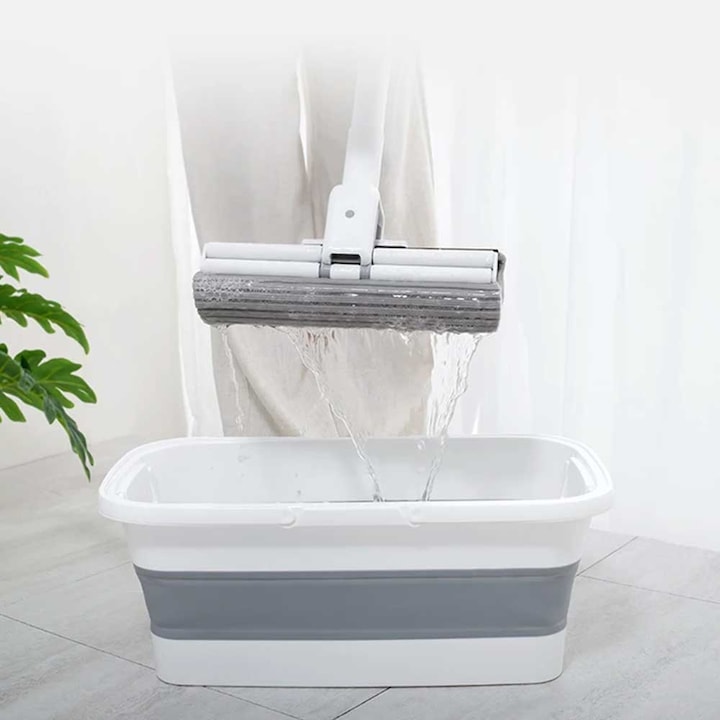 Mop Telescopic cu Galeata Pliabila, Maner Reglabil 140 cm