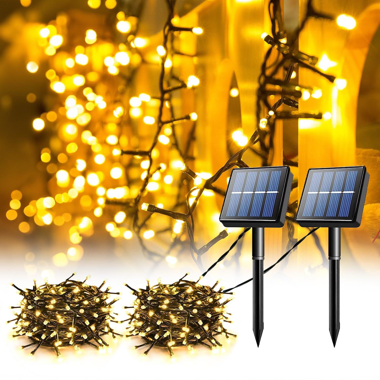 Set 2 x Instalatie solara 100 LED, Alb cald