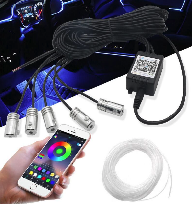 Banda LED lumini ambientale auto, 5 unitati, 6M, iOS, Android