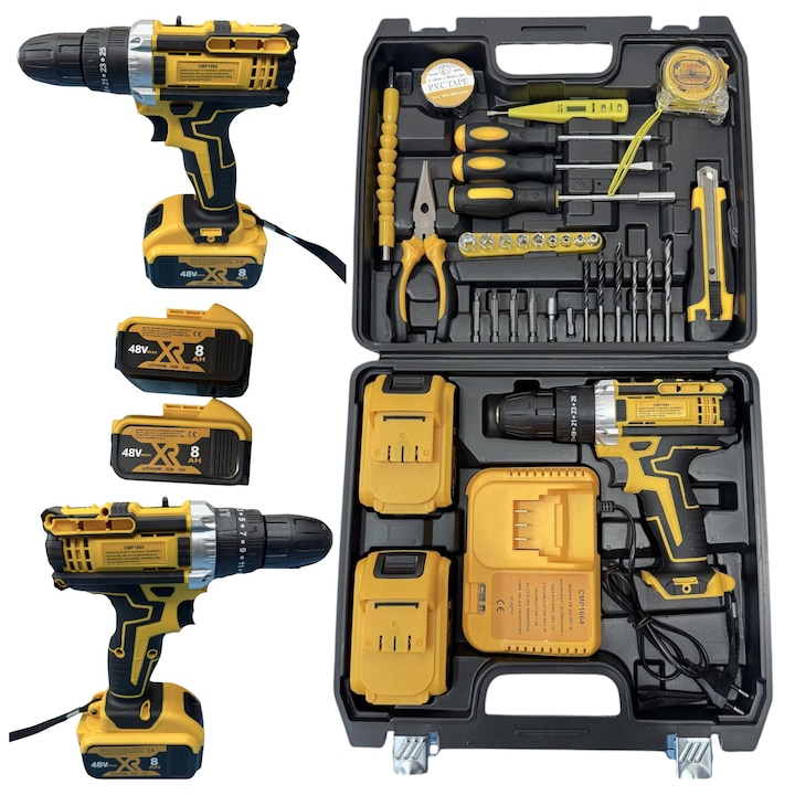 Bormasina 30 accesorii, 2 acumulatori 48V, incarcator inclus