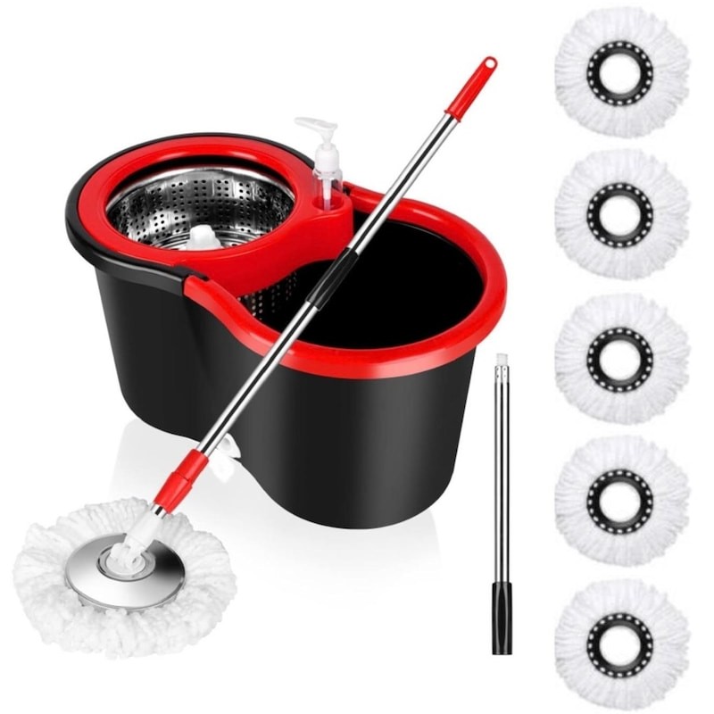 Mop rotativ cu galeata, Maner Inox + 5 Rezerve