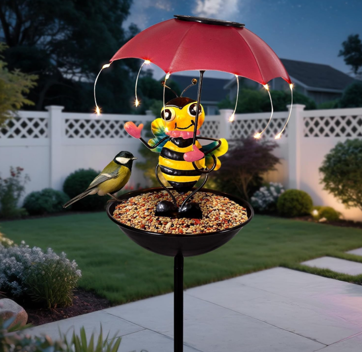 Lampa solara decorativa cu hranitoare pentru pasari, Model Albinuta