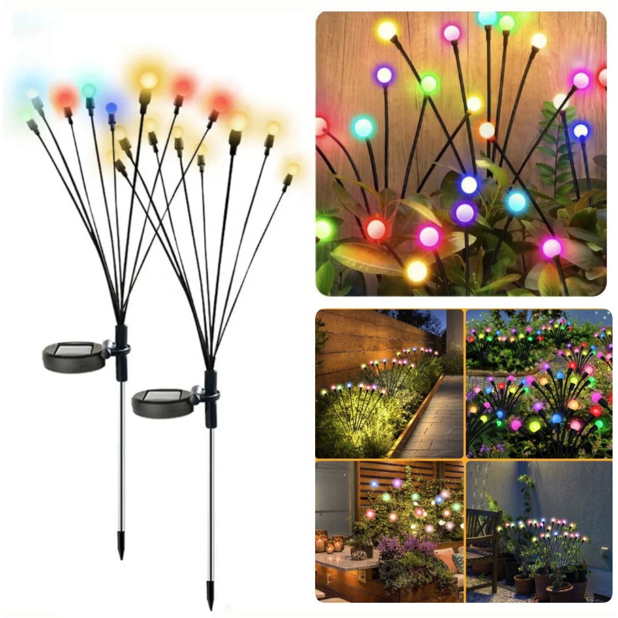 Set 2 x Lampa solara LED Multicolor, 8 bulbi licurici