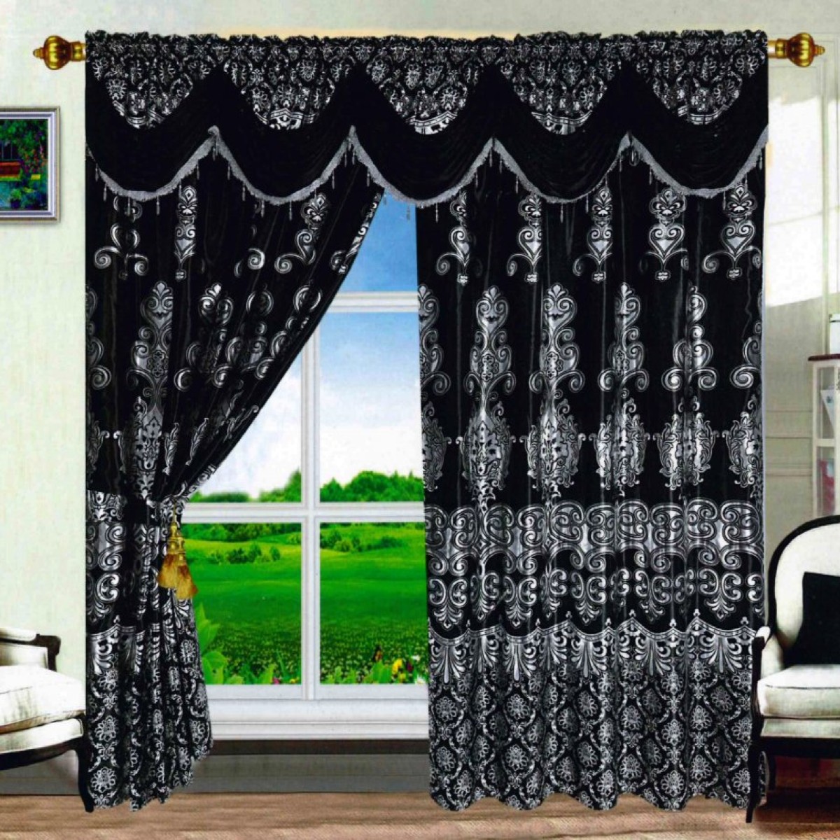 Set draperii Jacquard, 300 x 250, Negru