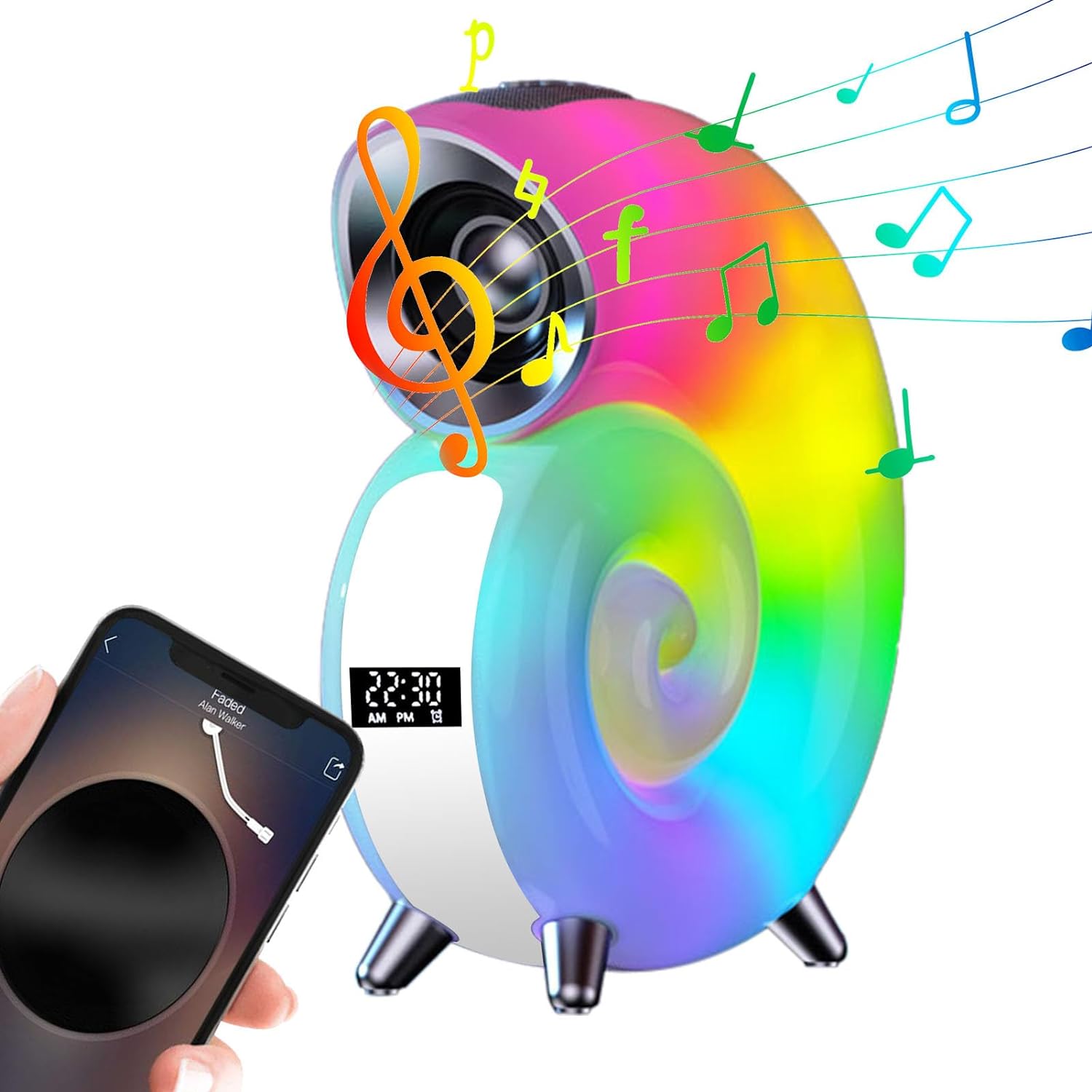 Lampa RGB Bluetooth forma de cochilie, Ceas cu alarma, lumina si sunet