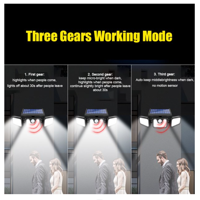 Lampa solara tripla split, senzor de de miscare, 15 W, IP65, 1200 mAh