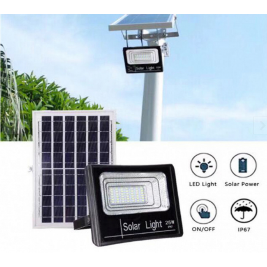 Proiector solar 125 LED, putere 80 W, cu panou solar si telecomanda