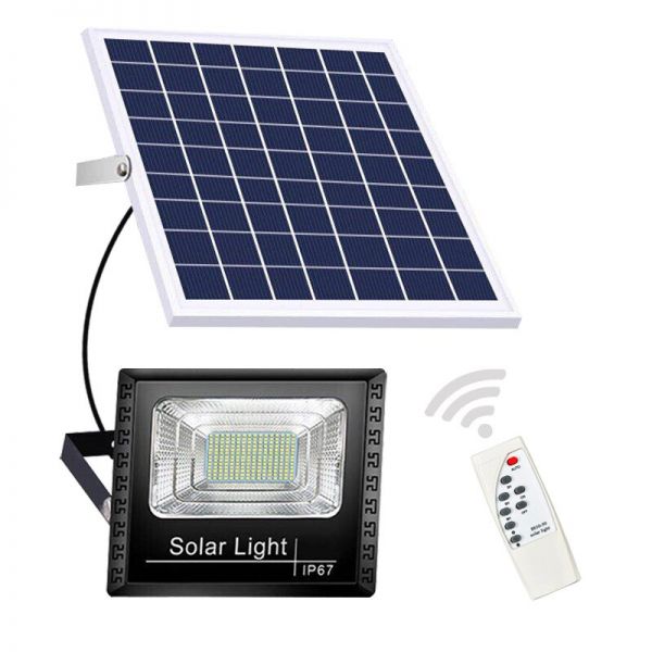 Proiector solar 125 LED, putere 80 W, cu panou solar si telecomanda