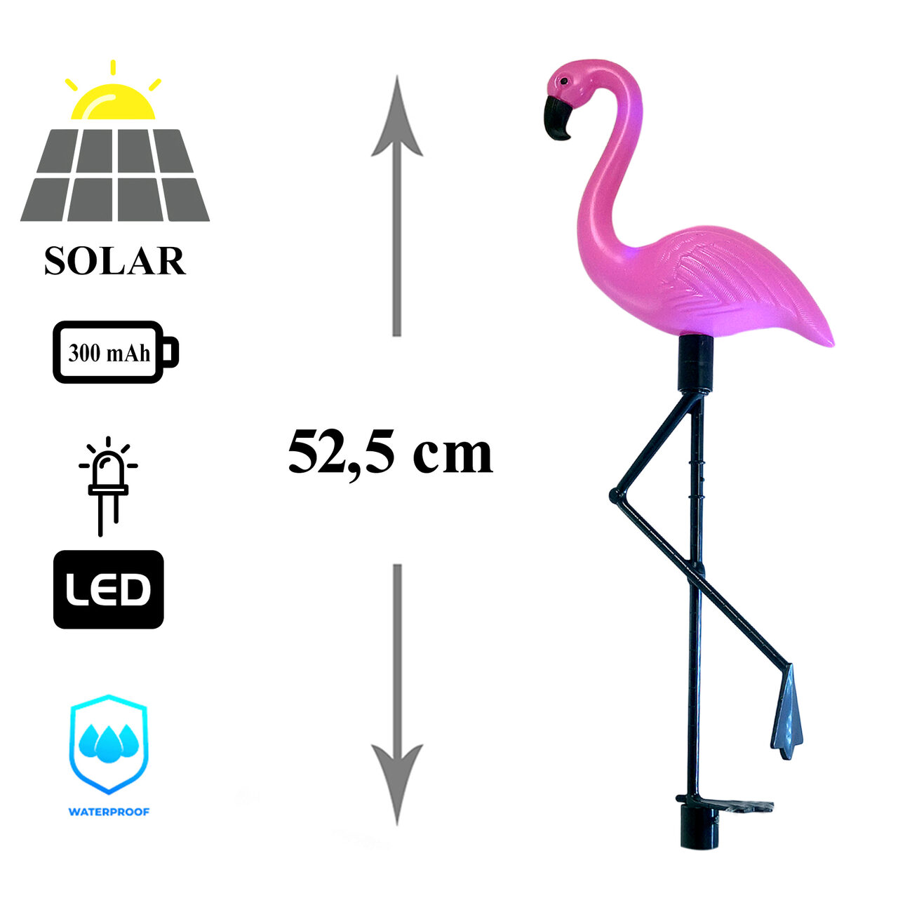 Set 3 x Lampa solara pentru gradina, Flamingo - 18x6x52 cm