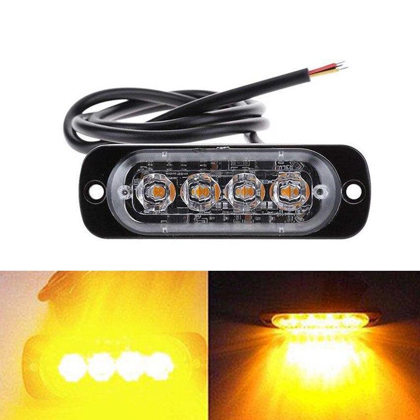 Set 4 stroboscoape auto 4 LED 12V, lumina portocalie