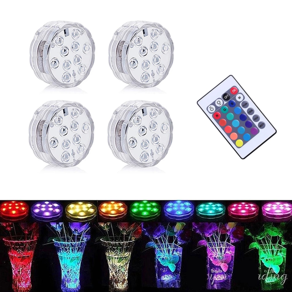 Set 4 lampi LED RGB, cu telecomanda, rezistente la apa