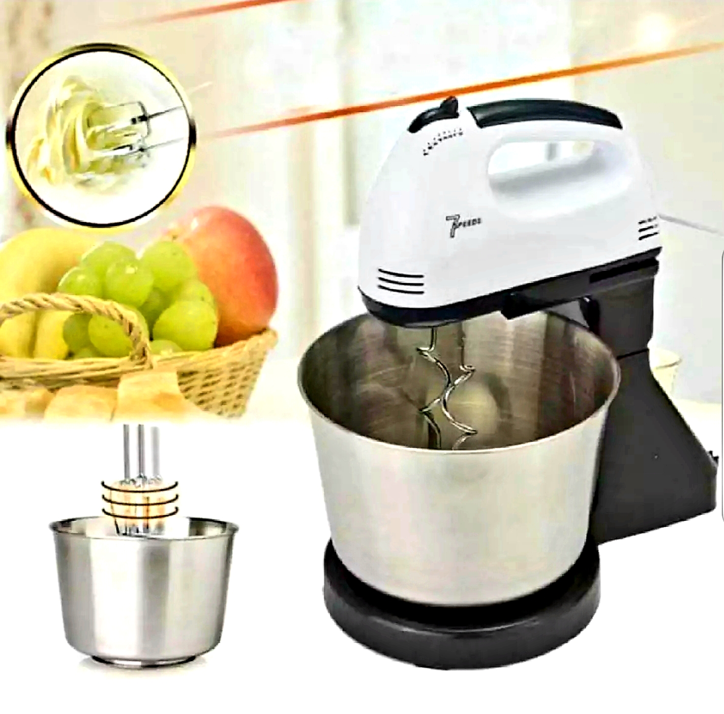 Mixer cu bol 200 W, 7 viteze, 2 teluri, 2 spirale