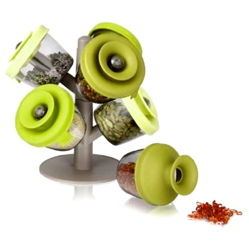 Suport cu 6 recipiente cu inchidere ermetica pentru condimente