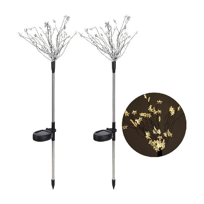 Set 2 x lampa solara artificii cu suport metalic, 90 LED
