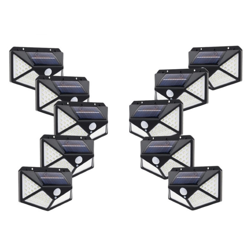 Set 10 x Lampa 100 LED cu panou solar, senzor de miscare