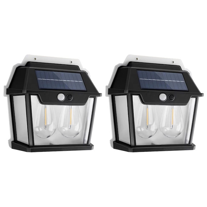 Set 2 x Lampa solara 2 becuri LED, Senzor de miscare si lumina