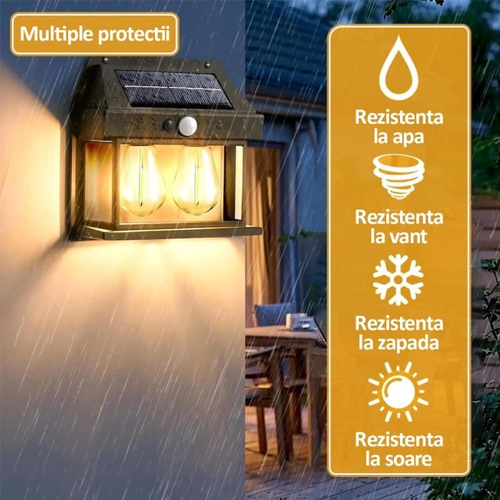 Set 2 x Lampa solara 2 becuri LED, Senzor de miscare si lumina