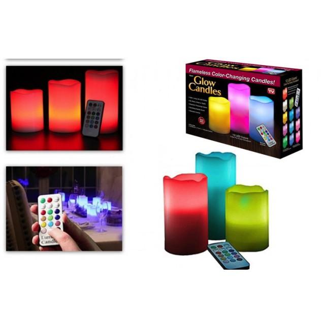 Set 3 lumanari ambientale RGB cu telecomanda