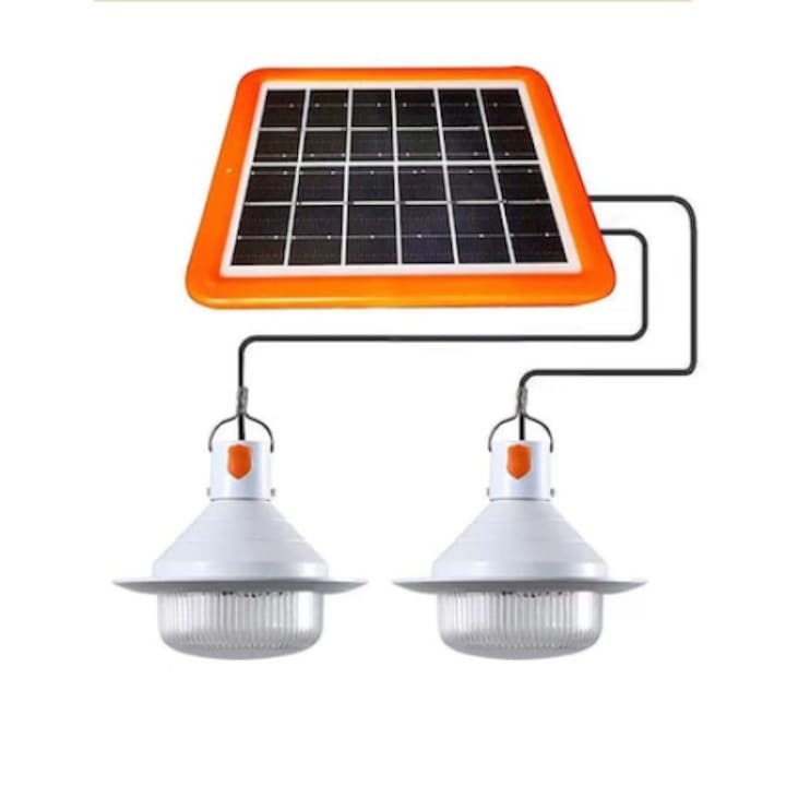 Set 2 x Lampa solara LED cu 2 becuri, pentru camping