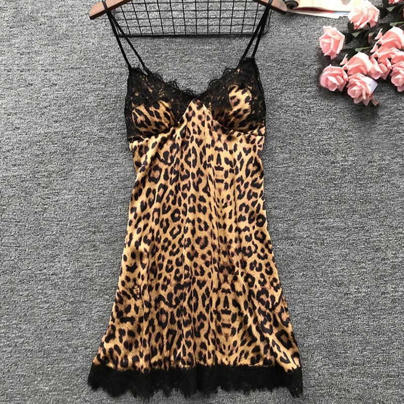 Set 4 piese, Pijama satin Dama, Leopard