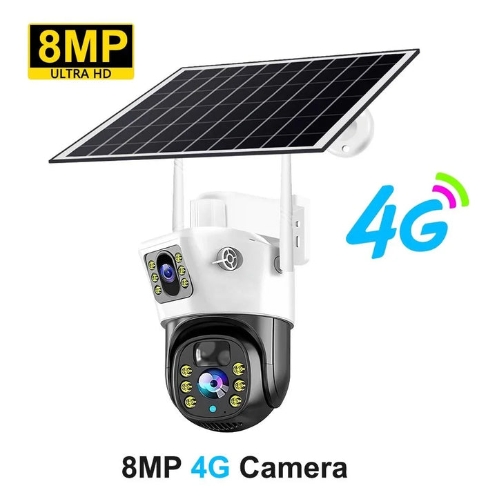 Camera Video cu Panou Solar, 4G Wi-Fi, Senzor De Miscare, 4K HD 8MP