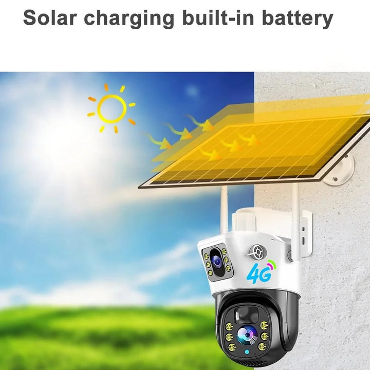 Camera Video cu Panou Solar, 4G Wi-Fi, Senzor De Miscare, 4K HD 8MP