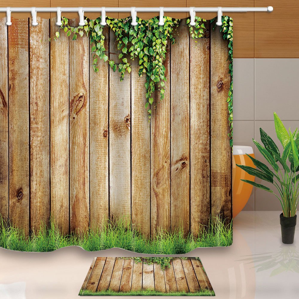 Set baie 2 piese: perdea si covoras, model Grass