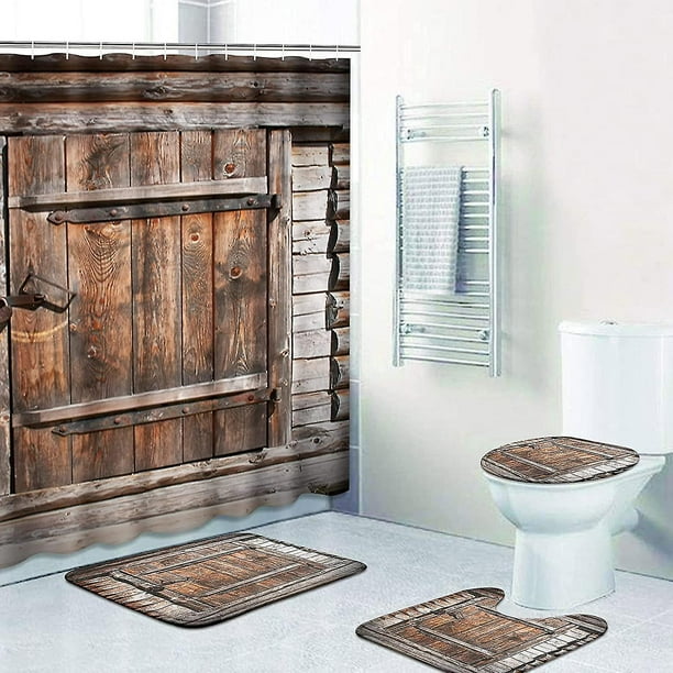 Set 2 piese baie: perdea si covoras, Country