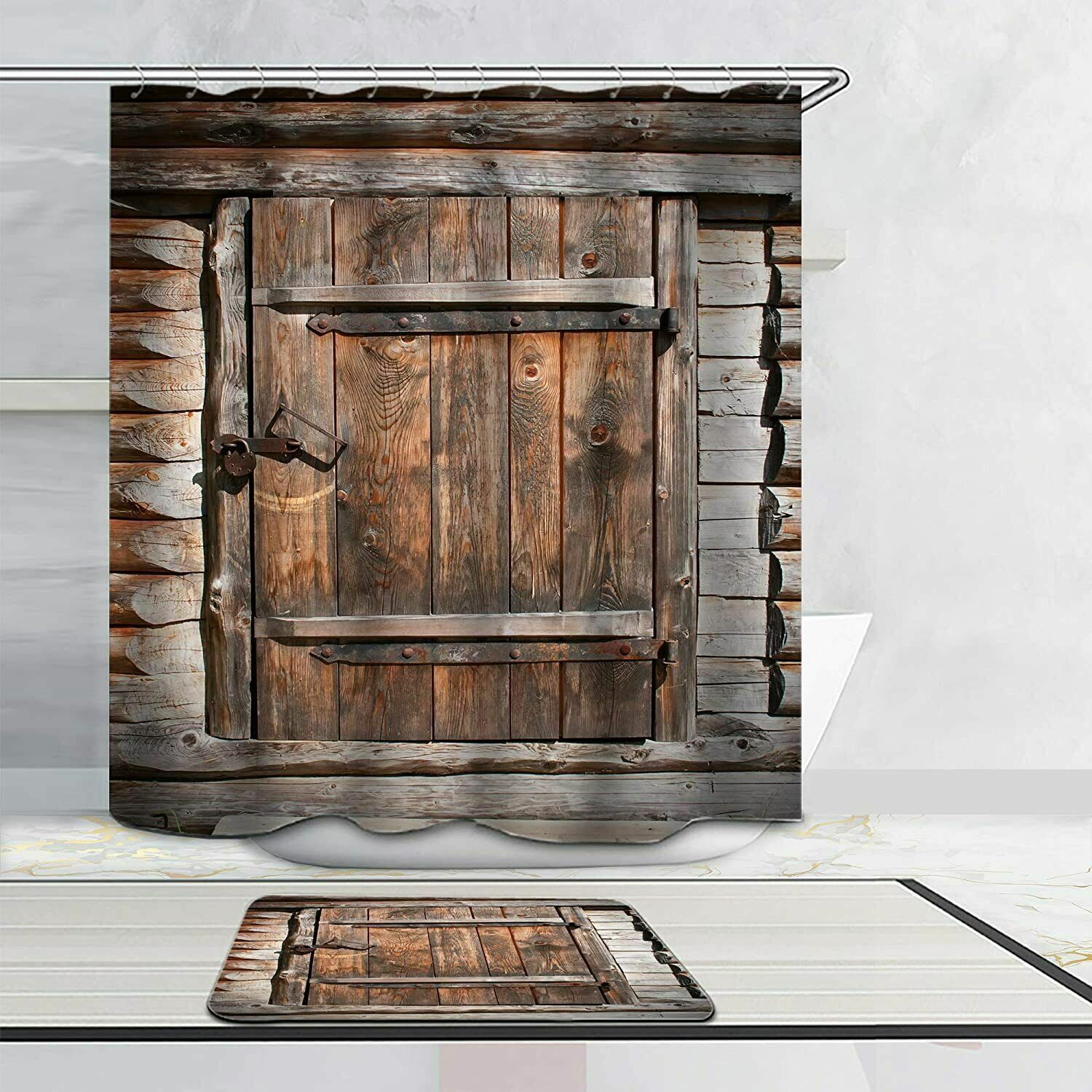 Set 2 piese baie: perdea si covoras, Country