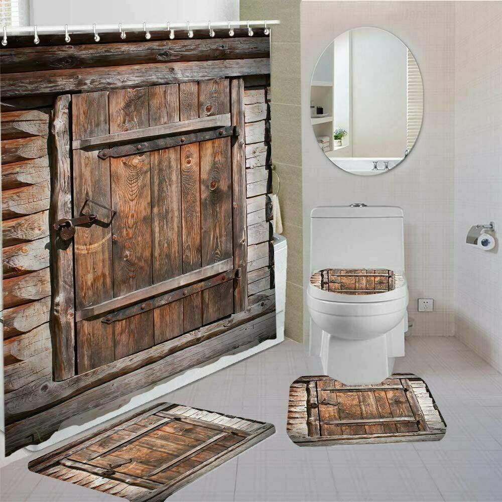 Set 2 piese baie: perdea si covoras, Country