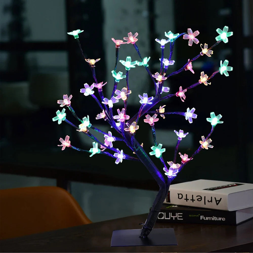 Copac decorativ cu flori de cires, 36 LED, Multicolor