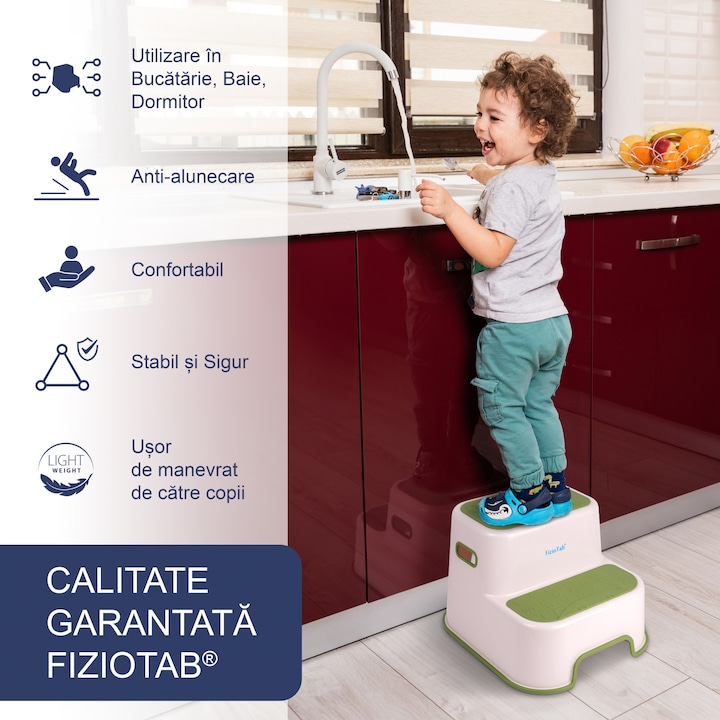 Scaunel inaltator WC pentru copii, FizioTab®Kids, Verde