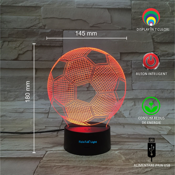 Lampa de veghe 3D, LED 7 culori, lumina ambientala - Minge de Fotbal