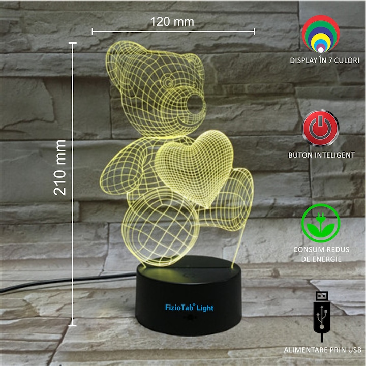 Lampa de veghe 3D, LED 7 culori, lumina ambientala - Ursulet