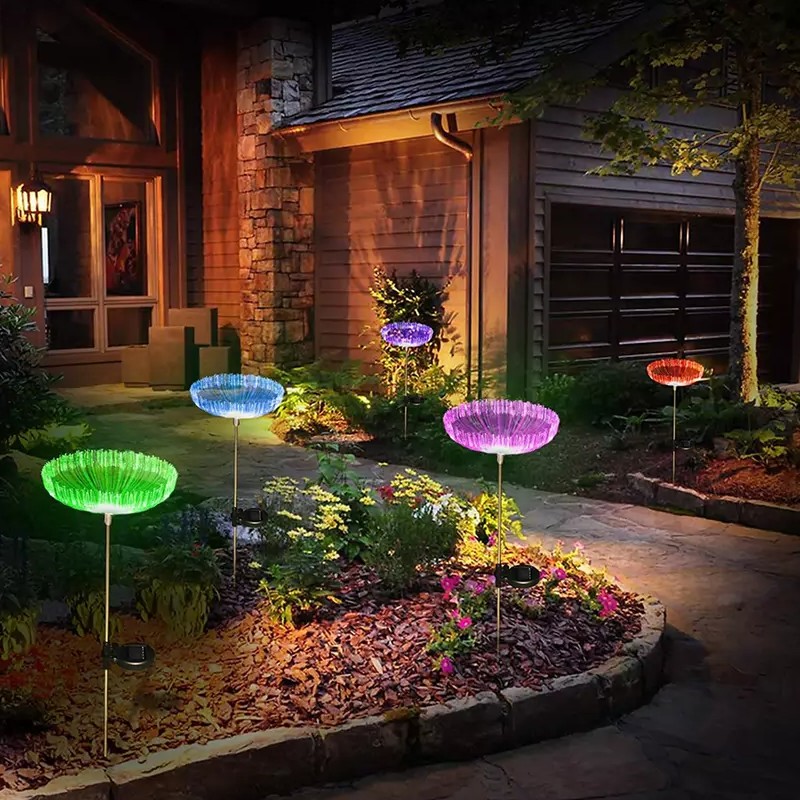 Set 2 x Lampa solara fibra optica RGB, 7 LED, model floare