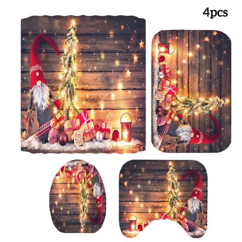 Set baie 4 piese: perdea, covorase si husa de toaleta, Christmas Deco