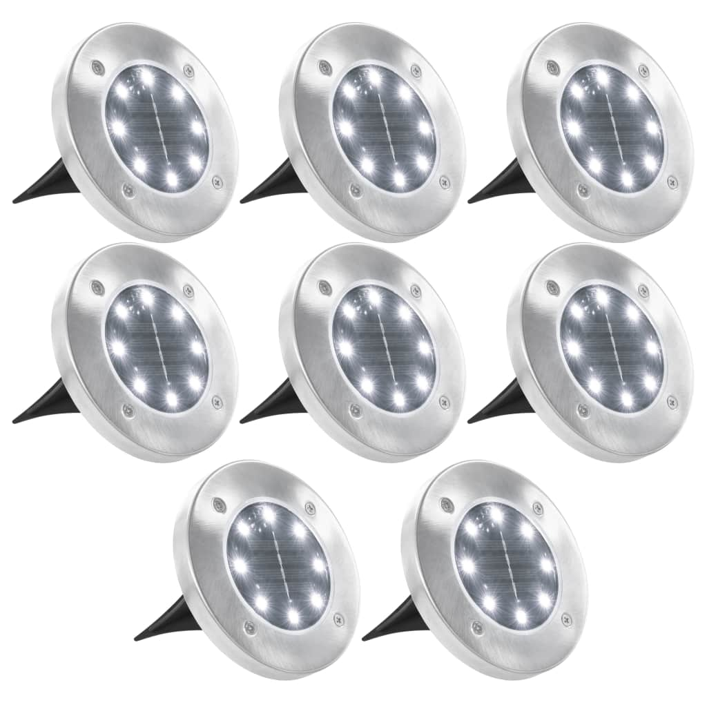 Set 8/12 lampi solare 8 LED, Silver Disk Lights