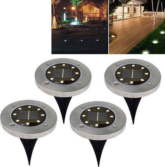 Set 8/12 lampi solare 8 LED, Silver Disk Lights