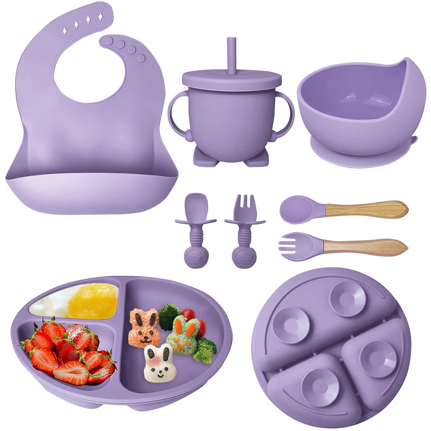 Set hranire bebe 8 piese, termorezistente, silicon, fara BPA