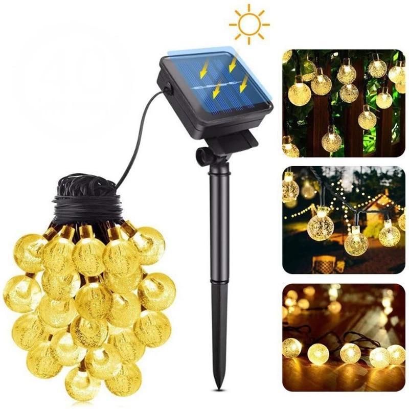 Set 2 x Instalatie solara LED 30 globulete, Alb cald