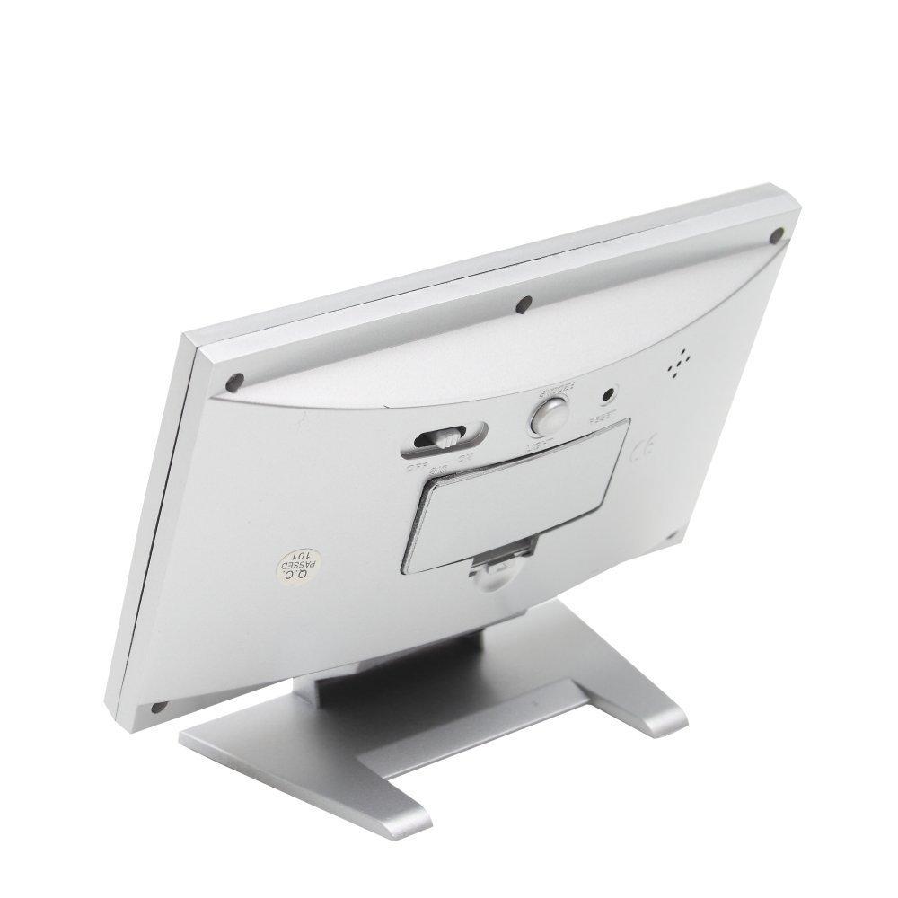 Ceas cu ecran LCD si control vocal, Argintiu/Negru