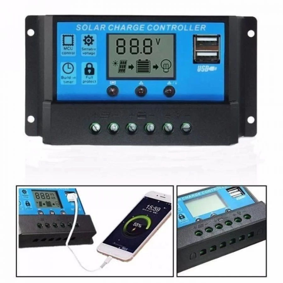 Regulator Controler Solar 30A, 12V24V, 2 X USB, LCD