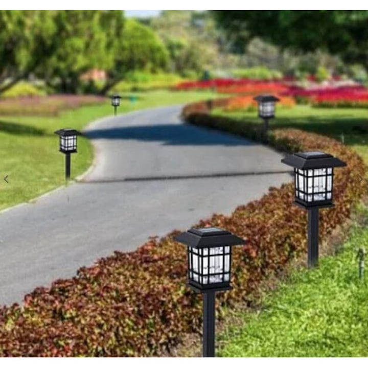 Set 4 x lampa solara felinar LED 40 cm, Alb cald