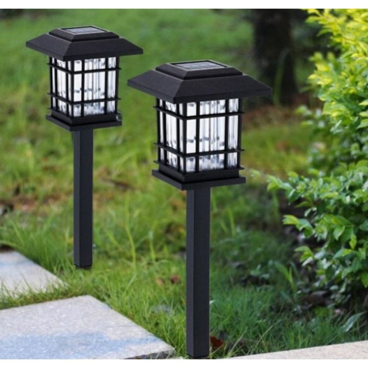 Set 4 x lampa solara felinar LED 40 cm, Alb cald