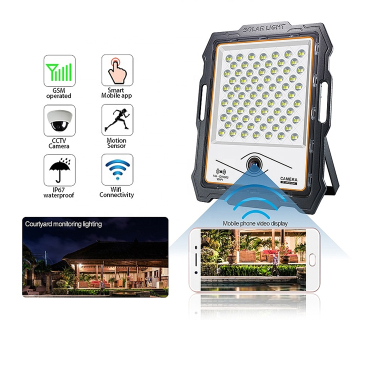 Proiector 100 W cu panou solar si camera de supraveghere