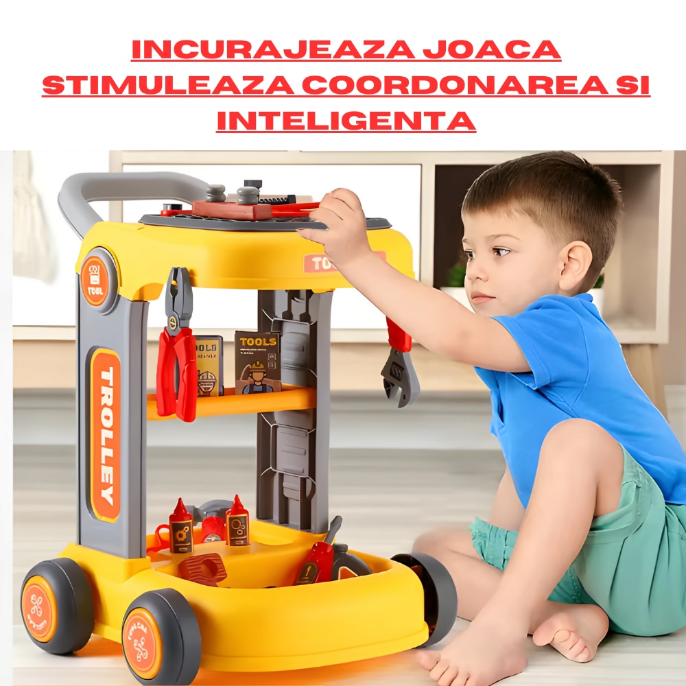Set Troler de jucarie cu unelte de inginerie pentru copii